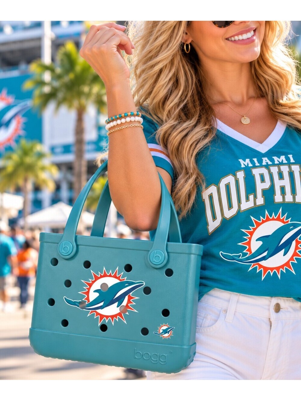Bitty Bogg Bag Miami Dolphins Aqua NFL Football Beach Tailgate Tote NWT Fan